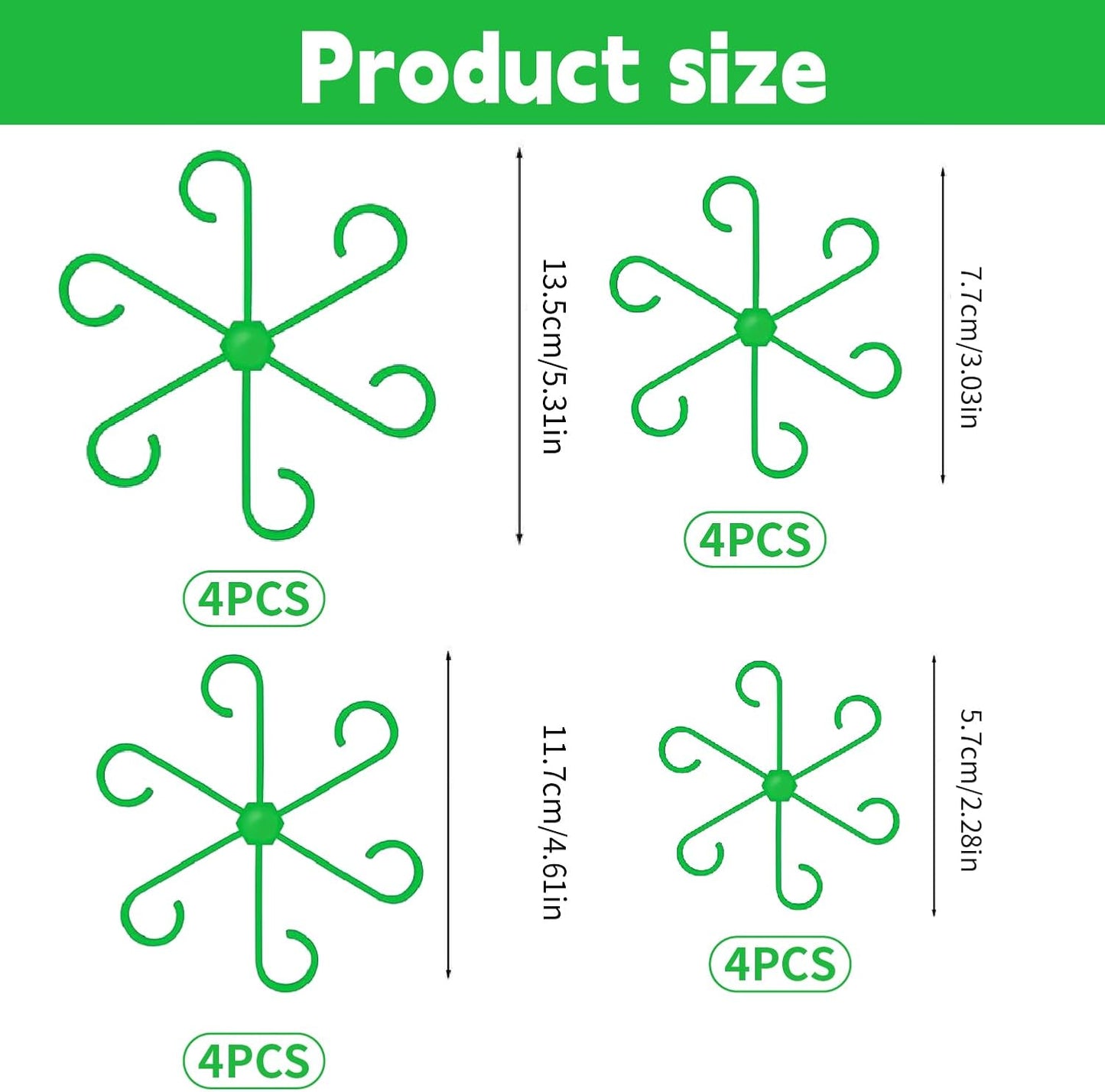 16pcs Climbing Houseplant Stem Supports,Plant Stems Supports for Indoor Plants with 4 Sizes,Reusable Plant stabilizer,Plants Accessories Stems Hook Growth for PlantsGarden (Green)
