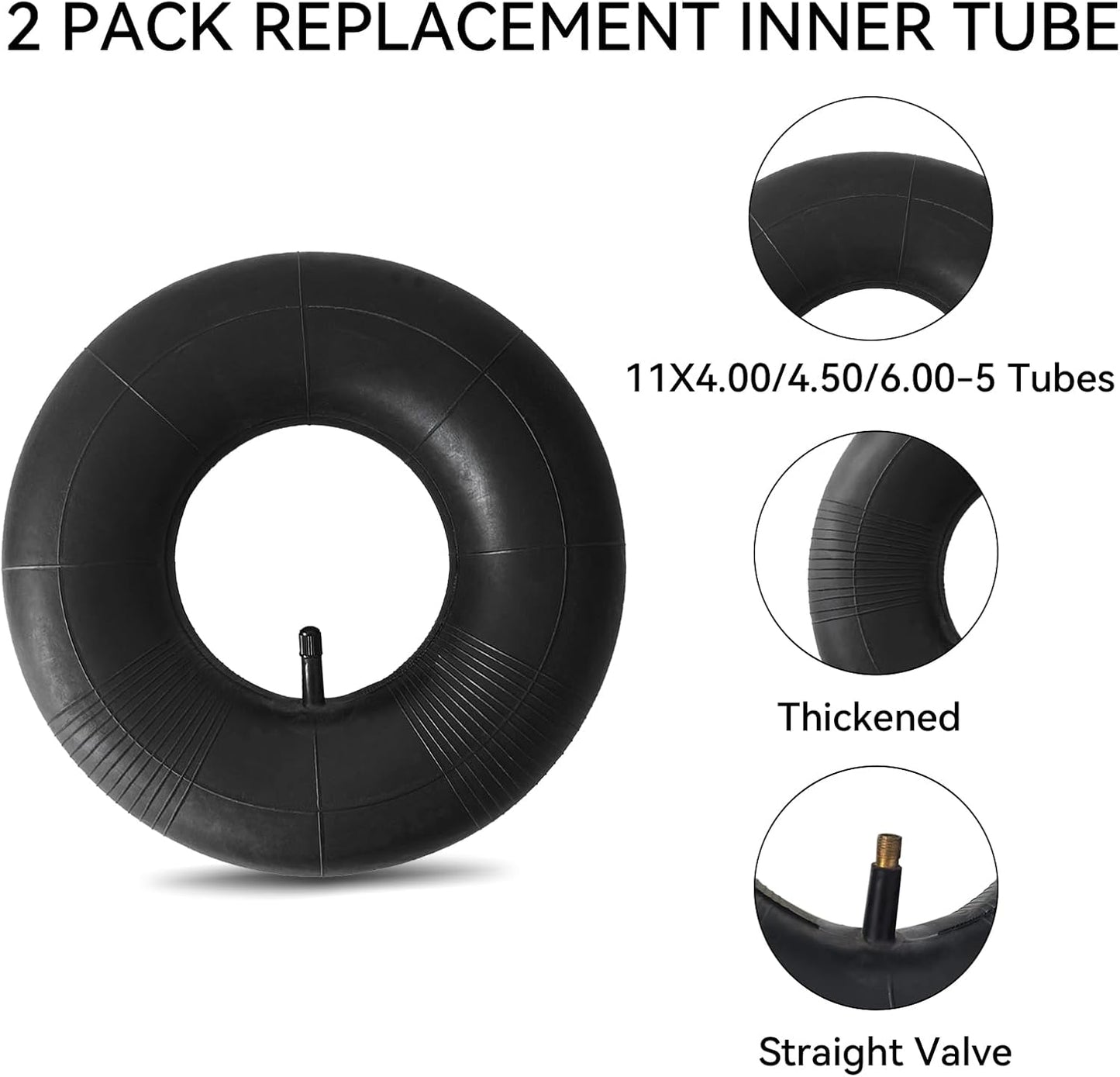 2 Pack 11x4.00-5 Inner Tube with TR-13 Valve Stem 11X4.00/4.50/6.00-5 Replacement Tire Tube for Wheelbarrows, Mowers, Hand Trucks Garden Carts,Golf Cart, and More