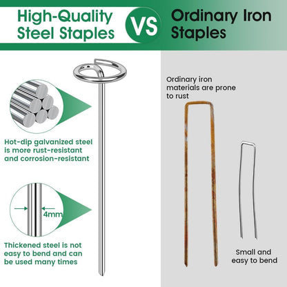 12in Landscape Fabric Pins, Bold 8 Gauge Galvanized Steel Garden Staples, Tent Stakes Landscape Fabric Staples Yard Stakes for Decoration Weed Barrier (50 X 12in)
