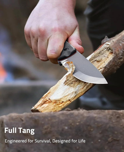 CVLIFE Full Tang Fixed Blade Knife with Sheath,Sharp Blade Made of D2 Steel with Nylon Fiberglass Handle,Survival Knife for Men Outdoor Hunting Camping and EDC Bushcraft,Black