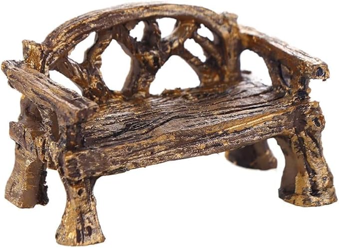 Brown Fairy Garden Furniture Ornaments Miniature Resin Chair Bench Doll House Decor Home Garden Miniatures Resin Micro Landscape Decoration Bench Furniture