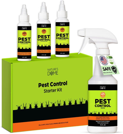 Nature's Dome Pest Control Starter Kit – Makes 3 Bottles (16 oz Each) – Eco-Friendly, Plant-Based Formula for Ant, Roach, Spider, Fly, Flea & Insect Control – Child & Pet Safe for Indoor/Outdoor Use