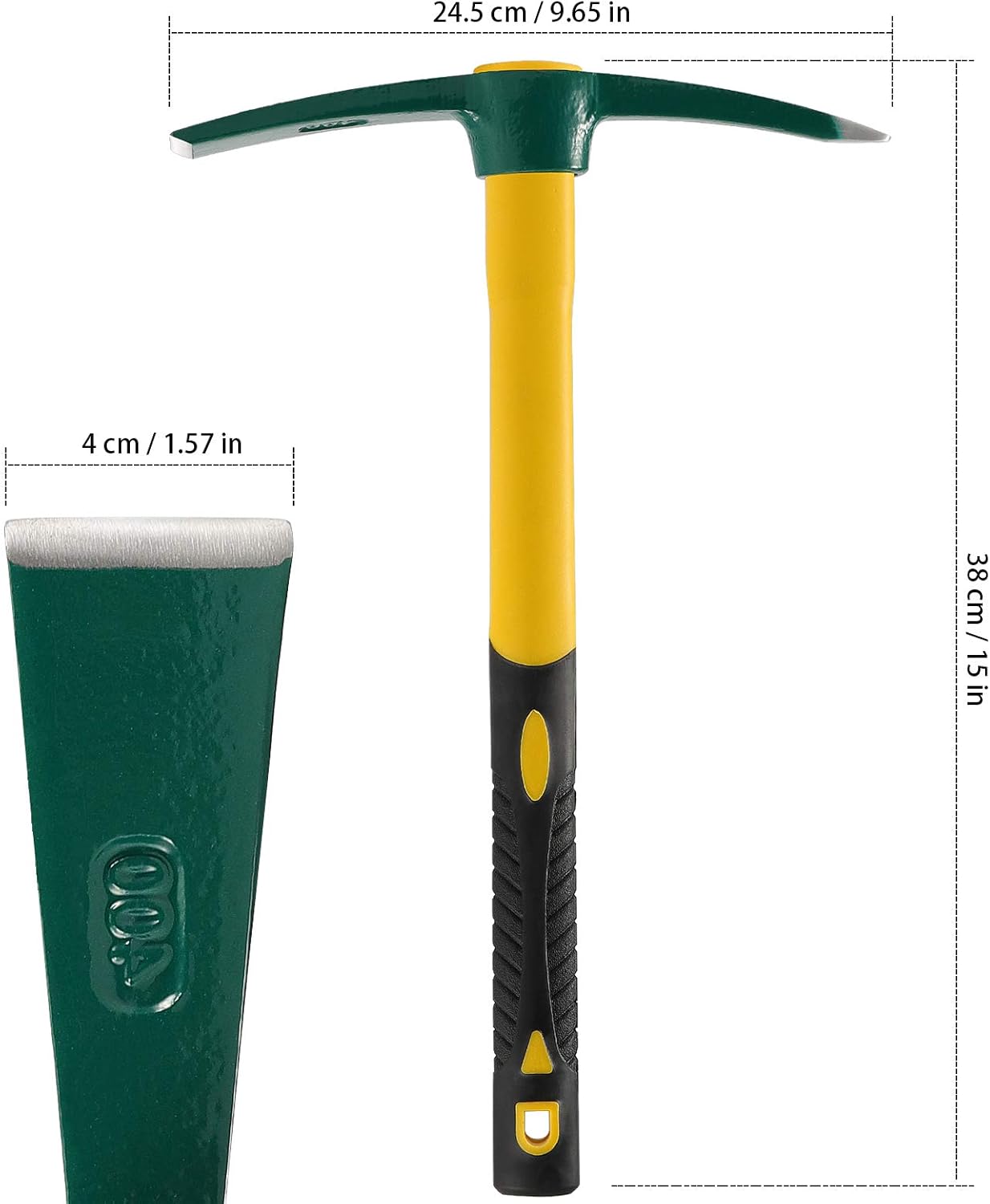 KEILEOHO 15 Inches Pick Mattock Hoe, Forged Weeding Garden Pick Axe with Rubber Handle, Weeding Mattock Hoe for Gardening, Loosening Soil, Camping, Planting Vegetables and Fruits