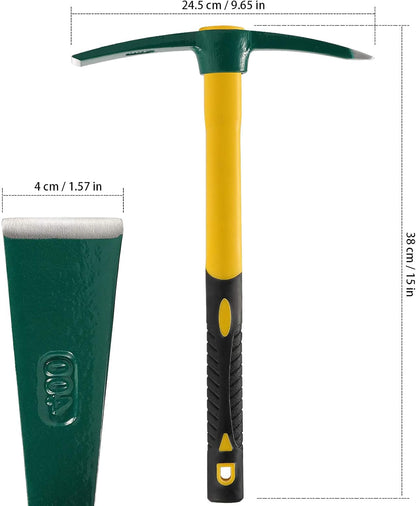 KEILEOHO 15 Inches Pick Mattock Hoe, Forged Weeding Garden Pick Axe with Rubber Handle, Weeding Mattock Hoe for Gardening, Loosening Soil, Camping, Planting Vegetables and Fruits