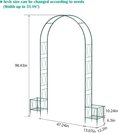 Garden Arch Trellis for Climbing Plants, 8.2 Ft Metal Pergola Arbor with Planter Boxes Outdoor Archway Wedding Arch Backdrop Stand for Halloween Christmas Birthday Party Baby Shower Decoration, Green