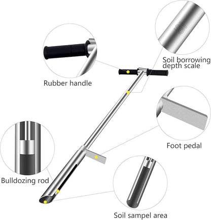 HOMIER 40"(1 Meter) Soil Sampler Probe 304 Stainless Steel with Ejector and Foot Pedal
