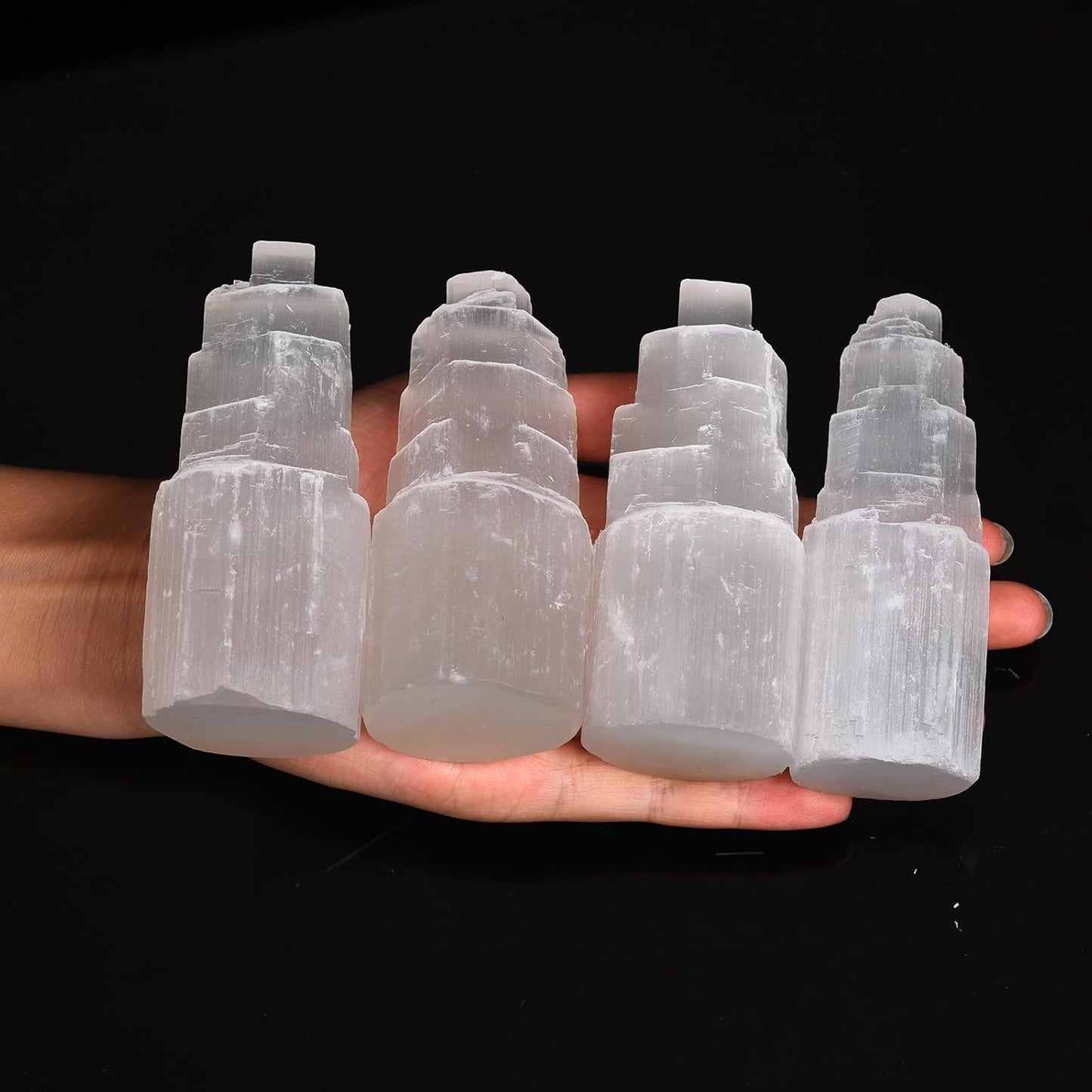 JIC Gem 4Pcs Selenite Tower Skyscraper Healing Crystal Stone Reiki Meditation Positive Energy 4 Inch
