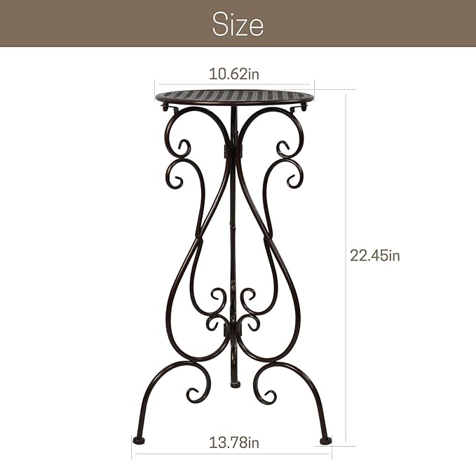 Metal Plant Stand Indoor Outdoor, Heavy Duty Flower Pot Stands 22.5 Inch Tall, Single Plants Pedestal Table for Planter Patio Farmhouse Garden Porch, Brown(1 Pack)