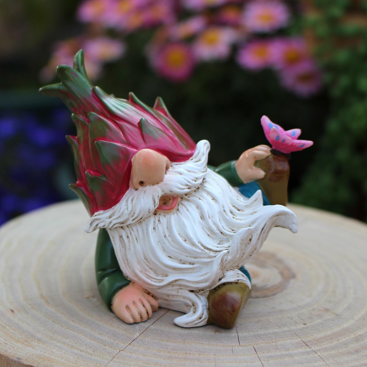 Purple Star Mini Gnome Fairy Garden Gnome Miniature Figurines for Fairy Garden Accessories Outdoor Small Resin Gnomes Statue Decor for Plant Pots Decorations Red
