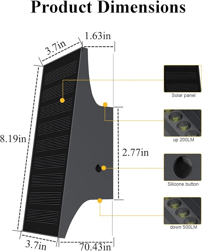 Solar Sconce Lights Outdoor, Dimmable Solar Wall Lights Up and Down, 3000K 700LM Solars Lights Outdoor IP65 Waterproof for Yard Fence Patio Garage Porch, 2pcs