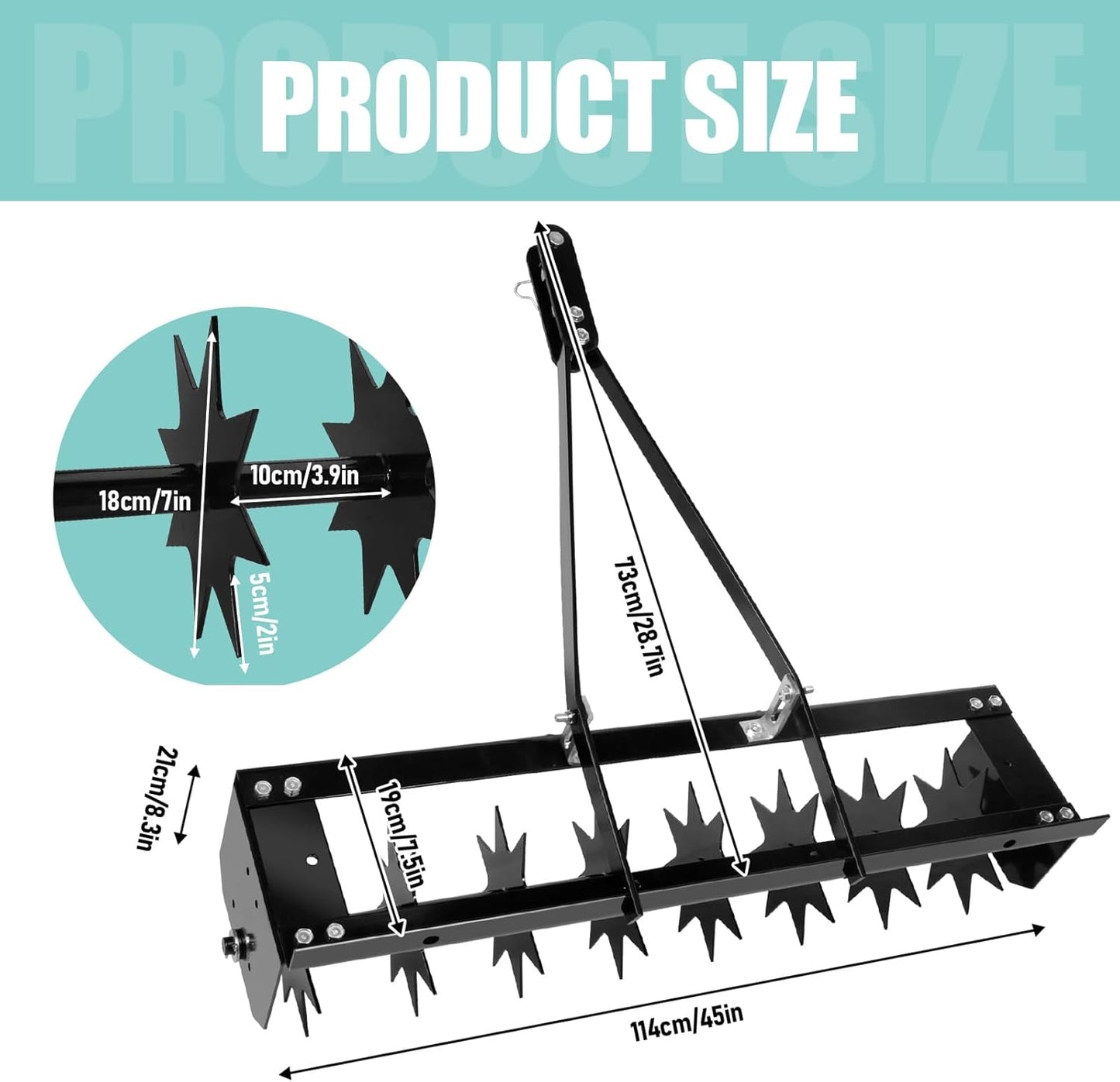 45" 3-Second Hooked Tow Aerator - 400 lbs Capacity Aerators with Galvanized Steel Spikes and Weighted Tray, Rolling Soil Aerators for Tractor/Mower, Farm and Golf Course