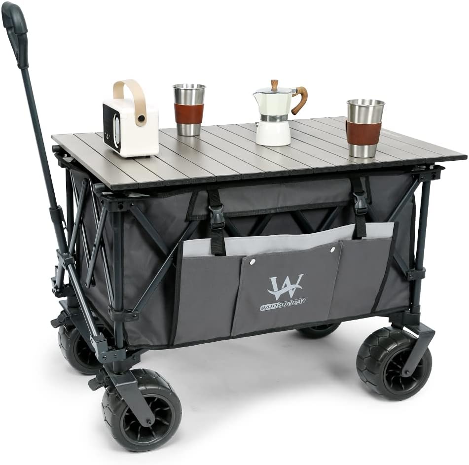 Whitsunday Collasible Wagon, Large Capacity 400Lbs, All-Terrain Wheels Heavy Duty Utility Wagon for Gardening Shopping Fishing Camping Outdoor Picnic Grey