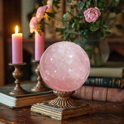 7-10CM/2.75-3.93inch Big Pink Crystal Ball Polished Natural Rose Quartz Sphere Decorative Sphere Healing Crystals Ball Healing Stone Crafts Home Decor Ornament Gifts