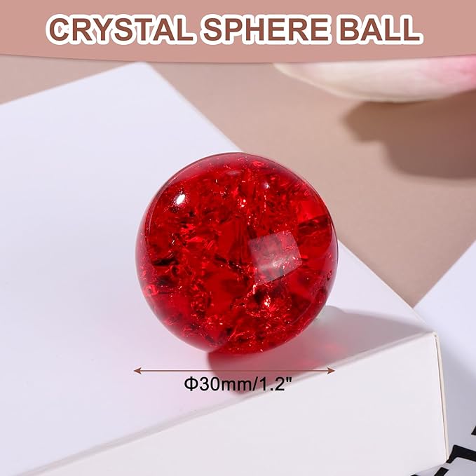 uxcell 30mm/1.2" Crystal Sphere Ball Ice Cracked Glass Solid Decorative Sphere Crystal Ball Prop Ornament for Feng Shui Divination Fortune Telling Tabletop Fountain Decoration, Red