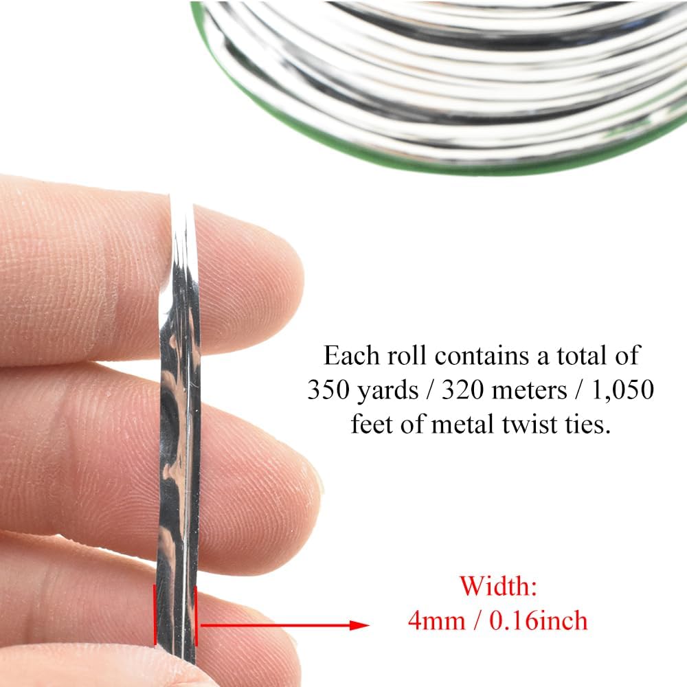 HAHIYO 350Yards/1050Feet/320M Silver Metal Twist Ties Bread Candy Coffee Bag Ties Plant Garden Twist Ties for Cellophane Treat Bag Gift Wraping Bag Plastic Bag Halloween Party Cake Present Art Craft