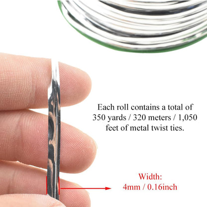 HAHIYO 350Yards/1050Feet/320M Silver Metal Twist Ties Bread Candy Coffee Bag Ties Plant Garden Twist Ties for Cellophane Treat Bag Gift Wraping Bag Plastic Bag Halloween Party Cake Present Art Craft