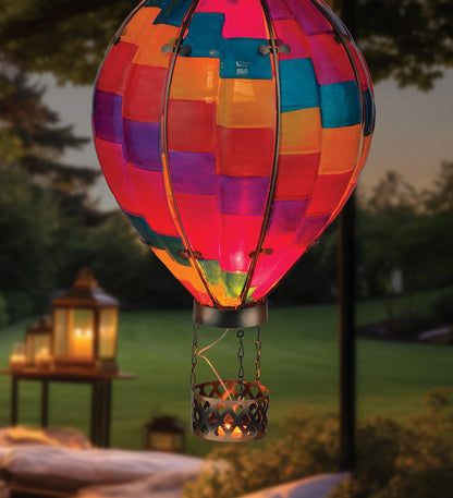 Regal Art & Gift Hot Air Balloon Solar Lantern – Hanging Solar-Powered LED Lights, Waterproof Portable Decorative Outdoor Lamp Made of Metal & Glass for Garden, Patios & Pathway – Stripe(X-Large)