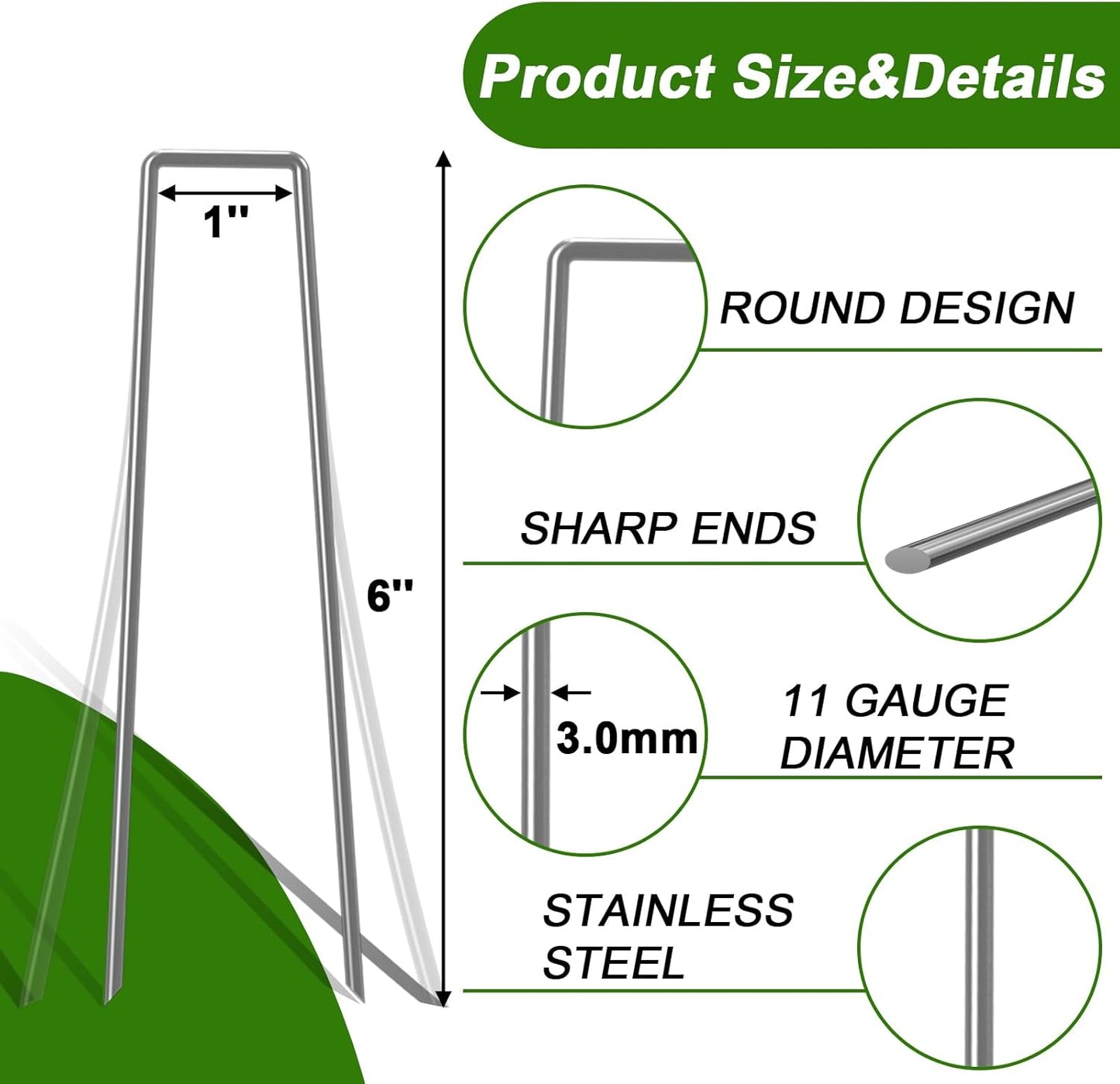 AAGUT Garden Stakes Pins, Landscape Staples 200 Pack 6 Inch 11-Gauge Galvanized Lawn Stake for Dog Fence, Weed Barrier Fabric, Ground Cover, Irrigation Tubing Soaker Hose, Chicken Wire