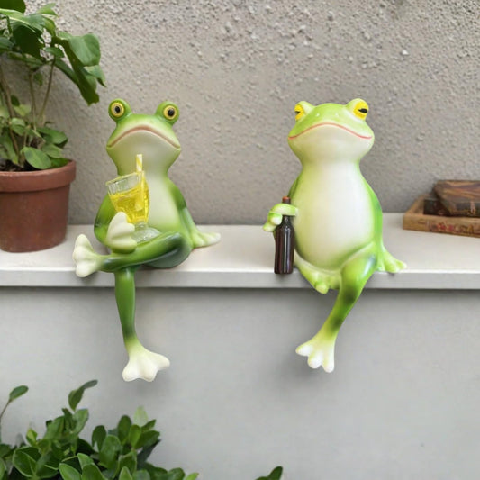 2 PCS Funny Frog Statue Flower Pot Hugger Resin Hanging Frog Figurine Planter Pot Decorations for Home Garden Fence Balcony Patio Lawn Yard Ornaments