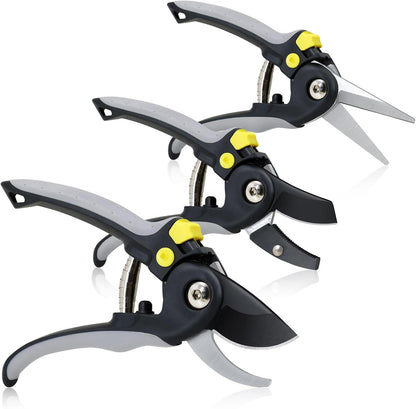 Jardineer 3PCS Pruning Shears Set for Gardening, Bypass Pruning Scissors & Anvil Pruners with SK5 Blades, Garden Clippers for Women Arthritic Hands