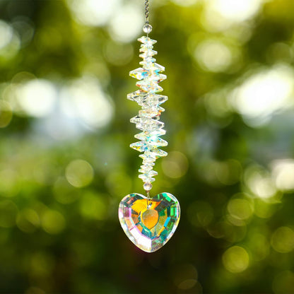 Heart Shaped Suncatcher Crystal Colorful Beads Prisms Pendant Sun Catcher Crystals for Windows Indoor Outdoor Garden Hanging Ornament Gifts for Mothers Christmas Decor
