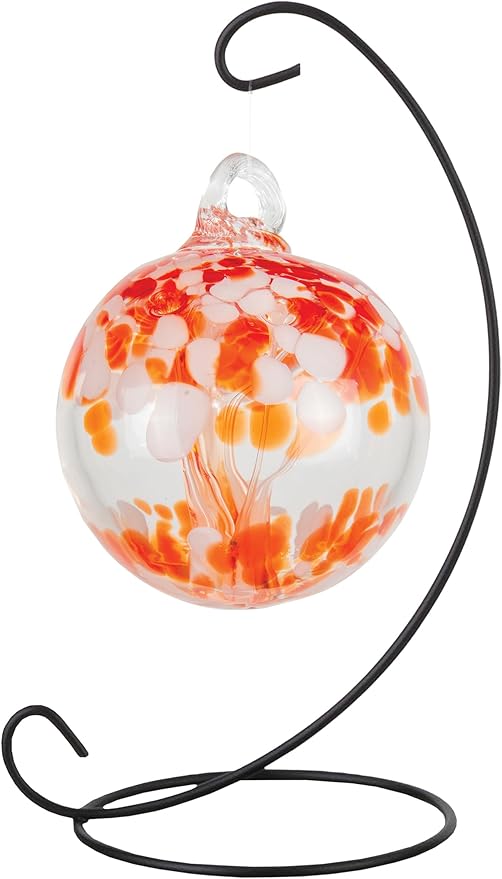 Dale Tiffany AC23216-D3 Rainbow Tree of Life Hand Blown Art Glass Ornament Witch Globe Gazing Ball, Nova, 3" Diameter with Hanging Stand