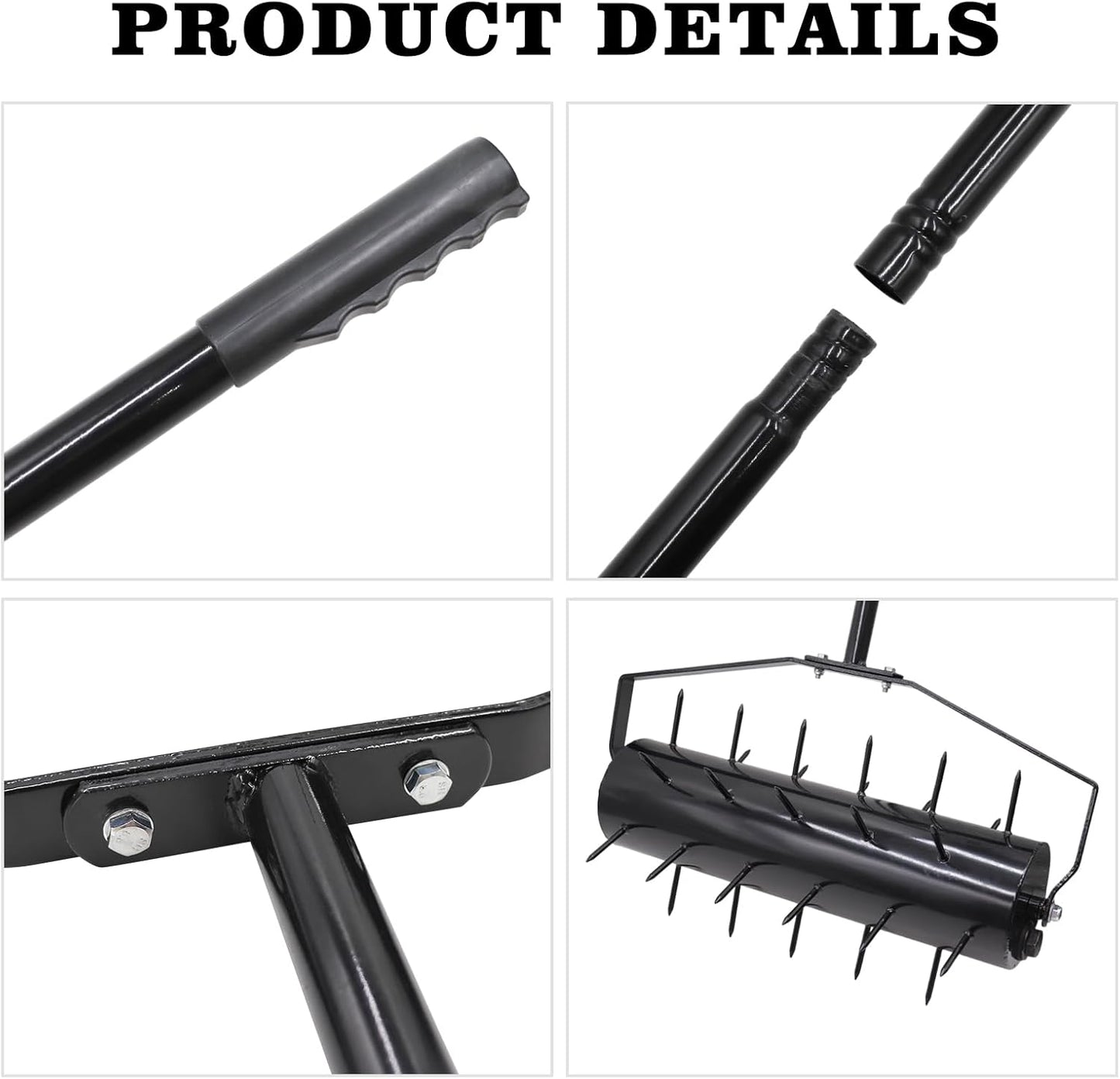 18 Inch Heavy Duty Rolling Lawn Aerator, Adjustable Weight Manual Roller Lawn Aerator Tool with Pre-Welded Spike, Hand Roller Soil Aerator for Garden Yard Lawn Grass Care with 49 Inch Steel Handle