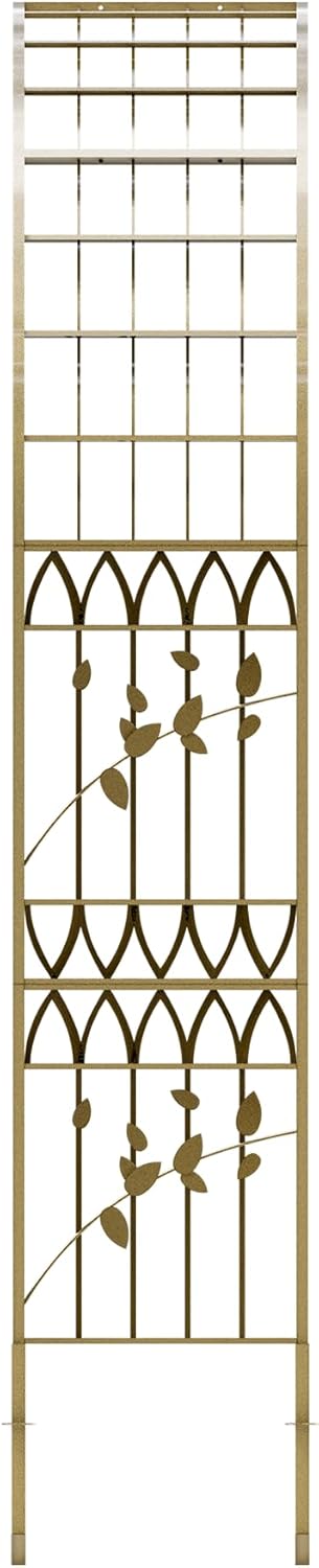 Jardineer Leaf-Patterned Garden Arch Trellis, 70.9W x 104.3H x 20.5D inch, Metal Garden Arbor with Decorative Leaf Design, Rustproof with Extended Thick Ground Stakes (Copper)