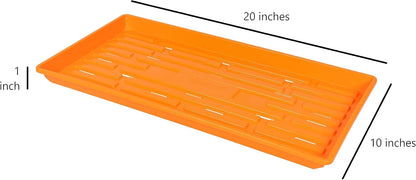 SUNPACK 10" x 20" Heavy Duty Shallow Plastic Seed Starting Tray, Orange, 1" (Pack of 30) - Lined with Drainage Holes for Excess Water and Aeration, Ideal for Greenhouses or Indoor Gardening