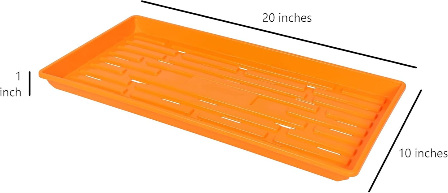 SUNPACK 10" x 20" Heavy Duty Shallow Plastic Seed Starting Tray, Orange, 1" - Lined with Drainage Holes for Excess Water and Aeration, Ideal for Greenhouses or Indoor Gardening