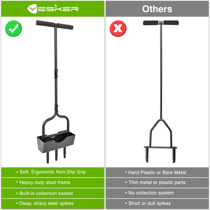 Yesker Lawn Aerator Coring Tool with Soil Core Tray, 39 inches Manual Garden Plug Aerator for Grass Aeration, Yard Aerator & Cleaning Tool for Compacted Soil, Lawn Care