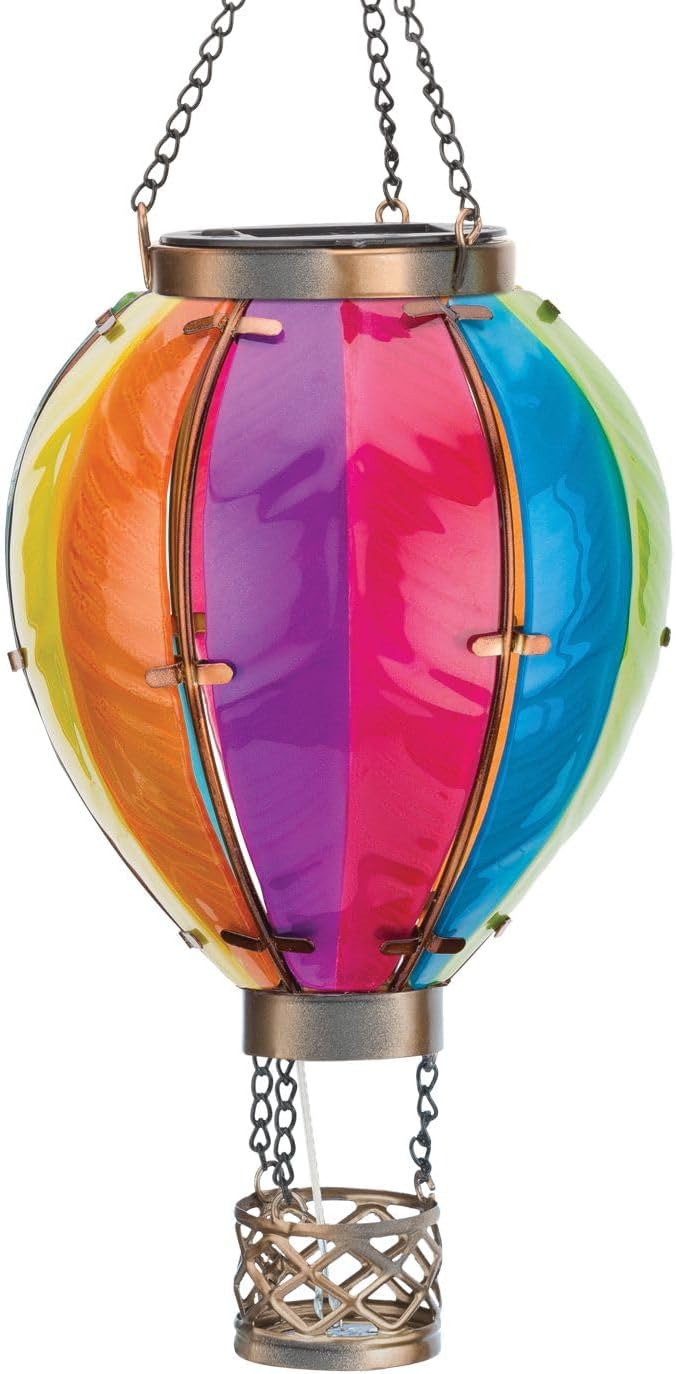 Regal Art & Gift Hot Air Balloon Solar Lantern – Hanging Solar-Powered LED Lights, Waterproof Portable Decorative Outdoor Lamp Made of Metal & Glass for Garden, Patios & Pathway – Rainbow(Small)