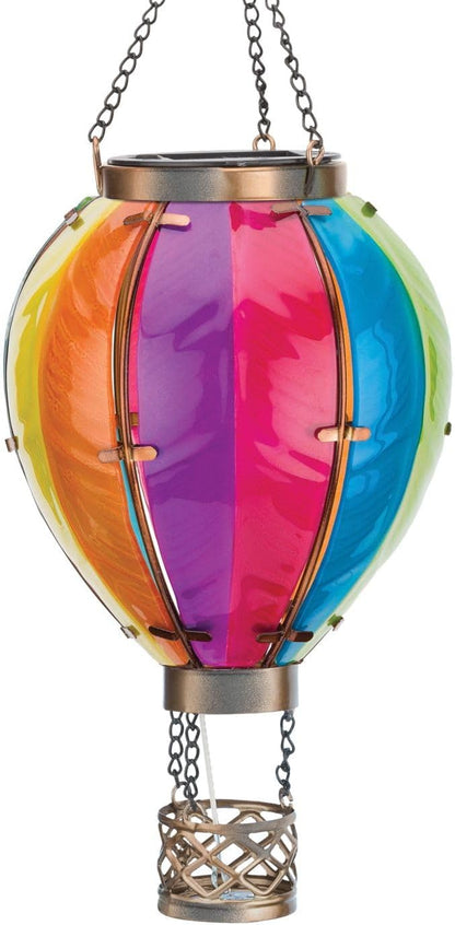 Regal Art & Gift Hot Air Balloon Solar Lantern – Hanging Solar-Powered LED Lights, Waterproof Portable Decorative Outdoor Lamp Made of Metal & Glass for Garden, Patios & Pathway – Rainbow(Small)