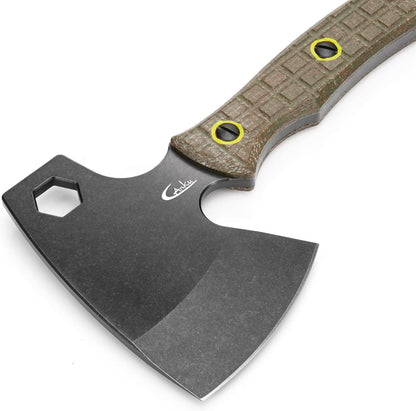 C1393 Camping Hatchet Survival Axe,DC53 Steel Blade with Micarta Handle Multitool Axe Hex Wrenches with Kydex Sheaths for Chopping Wood,Gardening,Outdoor Camping Hiking(Green)