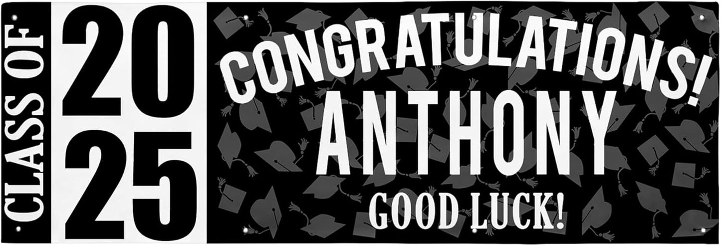 Let's Make Memories Personalized Graduation Banner Class of 2025 - Graduation Party Decorations - Congratulations Banner - Indoor/Outdoor Vinyl - Best in Class - Black - 8 ft.