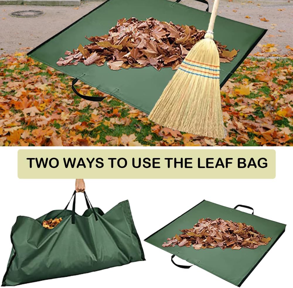 Leaf Bag for Collecting Leaves, Reusable Garden Yard Waste Tarp Container, Reusable Heavy Duty Gardening Bag with handles