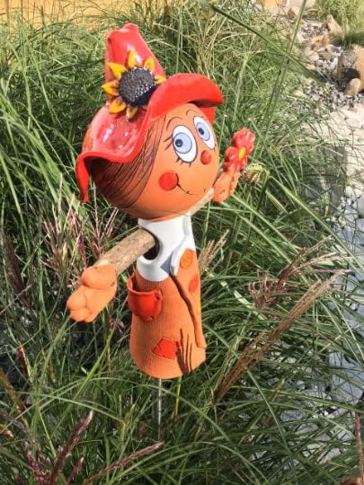 Ceramic Garden Decor - Scarecrow Lawn stake - Outdoor statue - Perfect, unique gifts for gardeners woman, men, yard gifts - Handmade, Frostproof