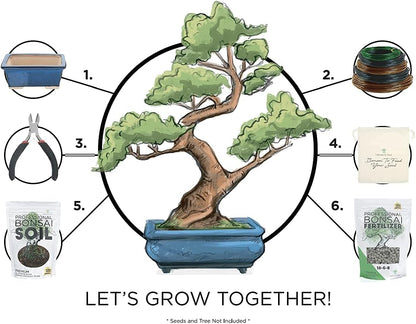 Complete Bonsai Set - Small Green Oval Bonsai Pot with Soil, Fertilizer Pellets, 160ft of Bonsai Hobby Wire, Cutter and Storage Bag - DIY Gardening Starter Set - Plant Repotting Supplies