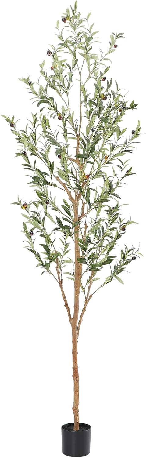 Bellacat Faux Olive Tree 7ft，Olive Trees Artificial Indoor with Natural Wood Trunk and Realistic Leaves and Fruits. 7 Feet(84in) Fake Olive Tree for Home House Office Décor.