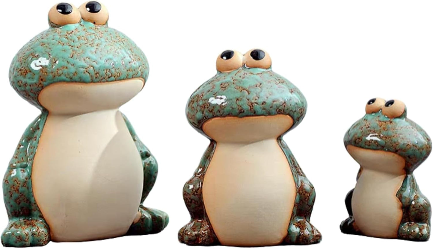 Frog Statues for Garden, Ceramic Frog Garden Decor for Outside, Cute Outdoor Yard Decorations Set of 3, Yard Decorations Gifts for Women, Mom, Grandma, Family and Friends (Green)