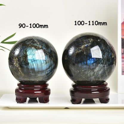 Labradorite Crystal Ball with Stand Large Crystals Sphere Decorative Ball Meditation Witchcraft Home Decor 90-100mm/3.5-3.9"