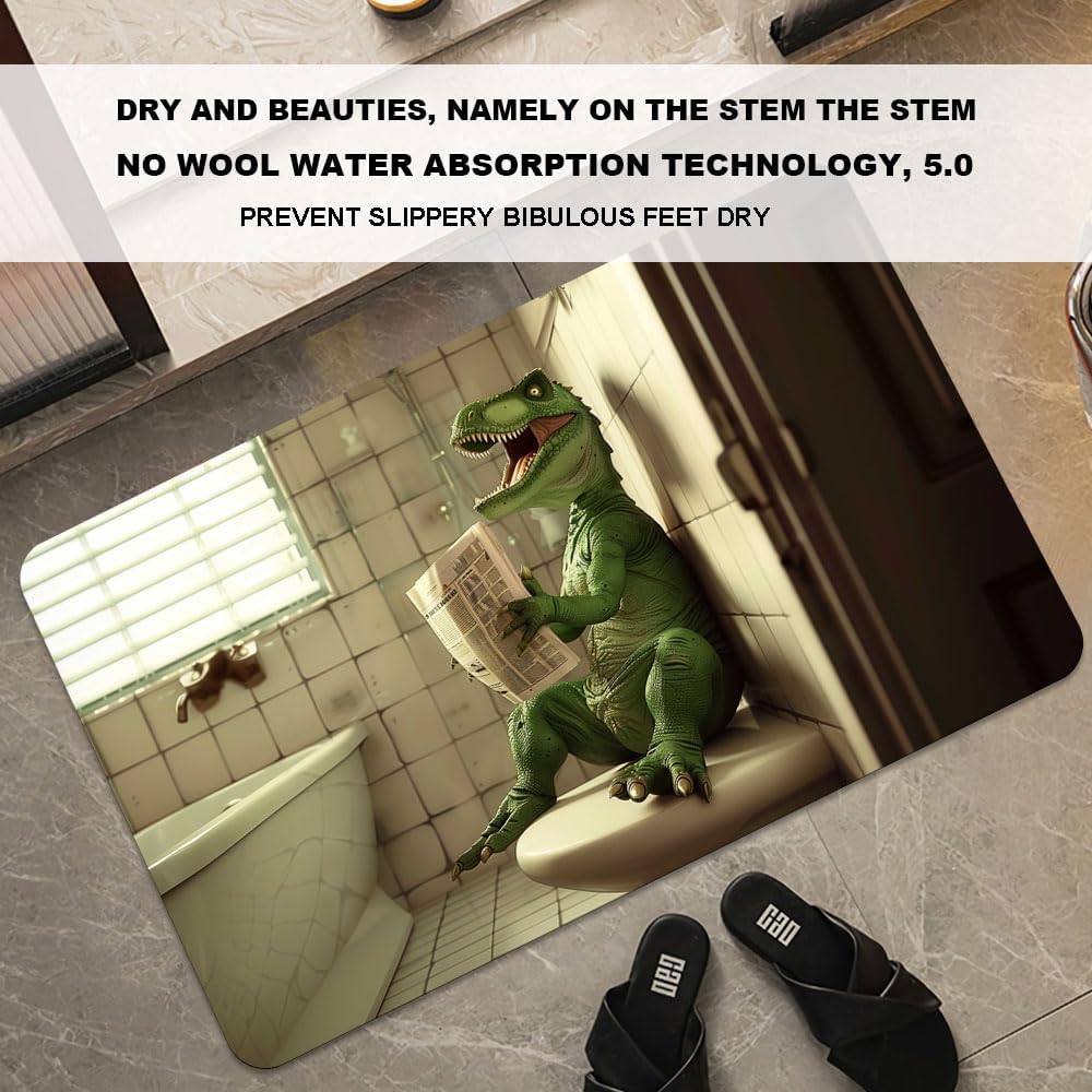 Bath Mat-Bathroom Rug，Green Dinosaur-Absorbent Non Slip Quick Dry Stain Resistant Easy to Clean Care Shower Rug for Bathtub Shower Room 17×27.5Inch (43 * 70cm)