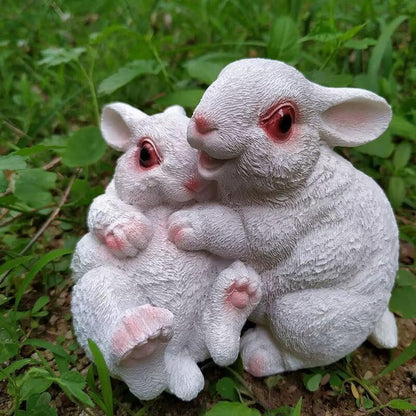 Garden Statues Bunny Decor Resin Hug Rabbit Figurine Cute Fairy Garden Decor Outdoor Statues for Patio Yard Porch Balcony Gifts for Women Mom Grandma White