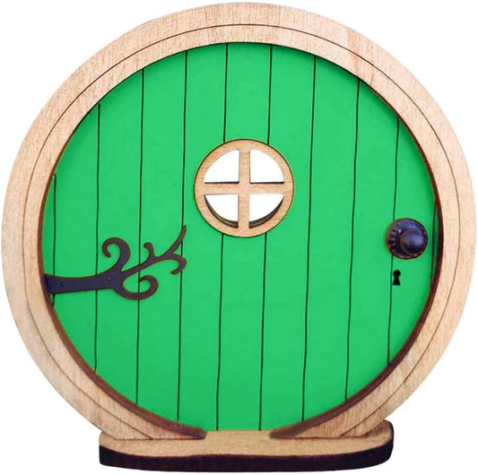 1Pc Fairy Garden Door for Tree, Fairys Doors for Trees Outdoor and Tree Trunk, Mini Fairy Garden Sculpture Lawn Ornament Decor, Fairys Tales Door Decoration，Gardens Miniatures (Green)