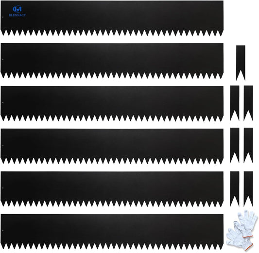 Metal Landscape Edging 6 Pack 40" L x 8" H,Galvanized Bendable Metal Garden Edging,Hammer- in Steel Landscape Edging with a Pair of Gloves and 7 Clips,Black (20 FT Total)