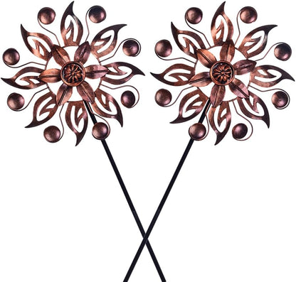 VEWOGARDEN 2PCS Outdoor Wind Spinner,Metal Wind Spinners Yard Decor Pinwheel,Copper Wind Sculptures & Spinners for for Garden, Patio, Lawn(10" Dia * 37" H)