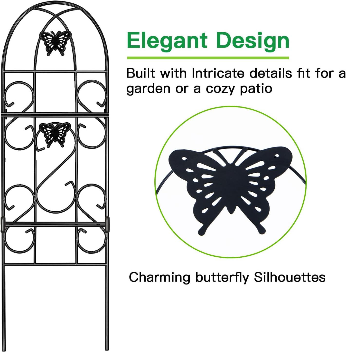 AMAGABELI Garden & Home 4 Pack Garden Trellis for Climbing Plants 60" x 18" Black Iron Trellis for Potted Plant Support Butterfly Metal Trellis for Climbing Roses Vine Flower Cucumber Clematis GT02