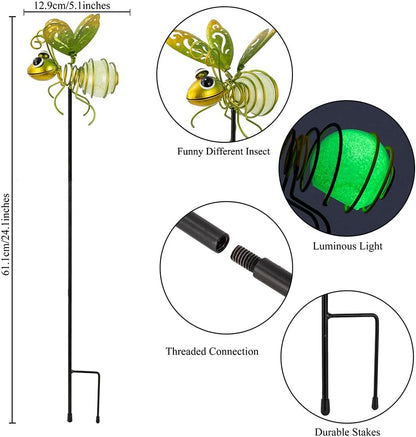 Garden Decor for Outside,3 Pcs Insect Garden Decorative Stakes,Glow in The Dark Bee Metal Yard Art,Waterproof Outdoor Spring Lawn Patio Pathway Decoration for Mom,Women,Grandma