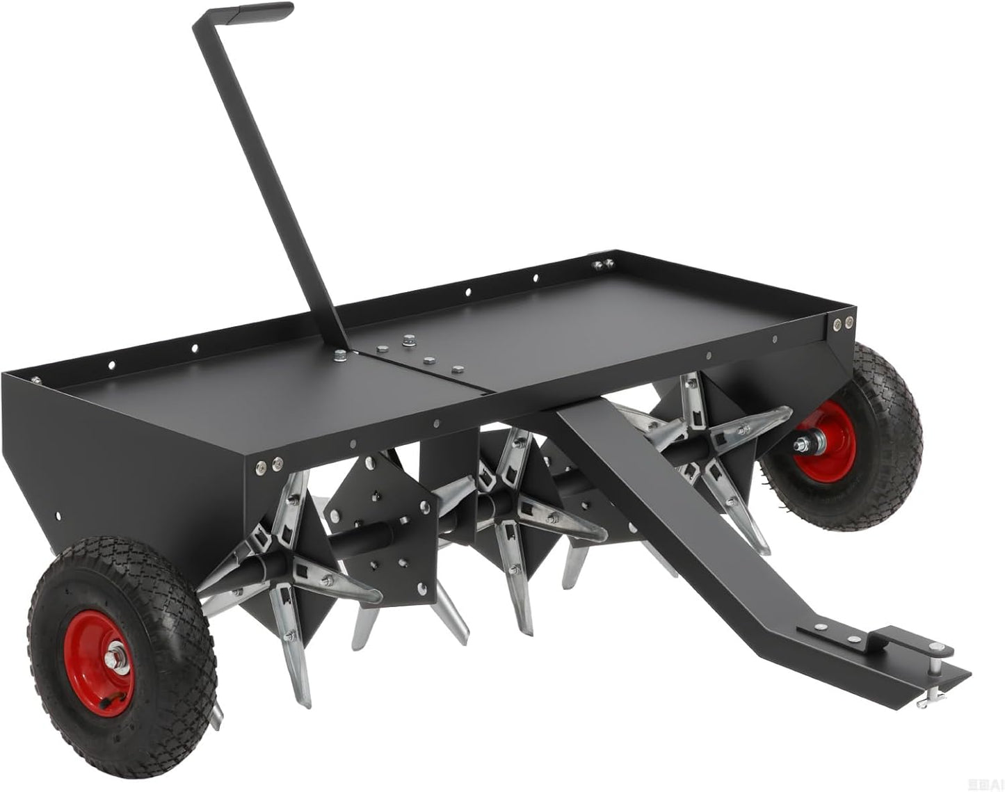 Doniks 48-Inch Tow Behind Lawn Plug Aerator with Universal Hitch, Lawn Aerator Tow Behind with 30 Galvanised Steel Tines,Tray and Inflatable Wheels for Gardens, Lawns, Farms