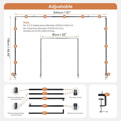 Over The Table Rod Stand with Clamps, Adjustable 32''-79'' Tall 32"-131" Length, Black Table Arch Stand Metal Balloon Frame Hanging Rod for Weddings Birthdays Party Garden Arbors Decoration